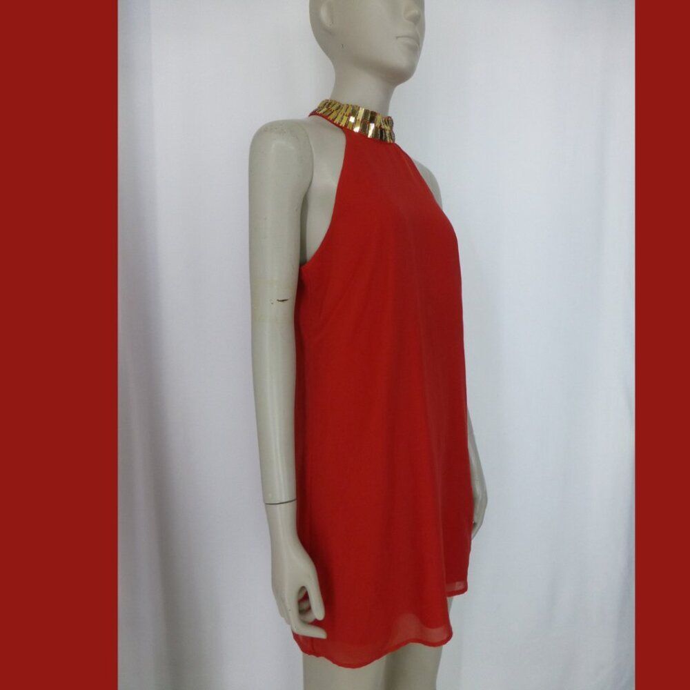 Bebe Gold and Red Halter Dress (Selling as is, please read carefully) - Picture 3 of 13